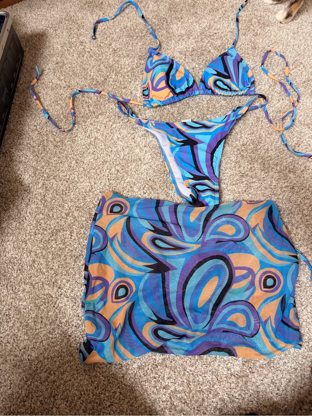 Blue & Purple Swirl Bikini Set with Matching Sarong